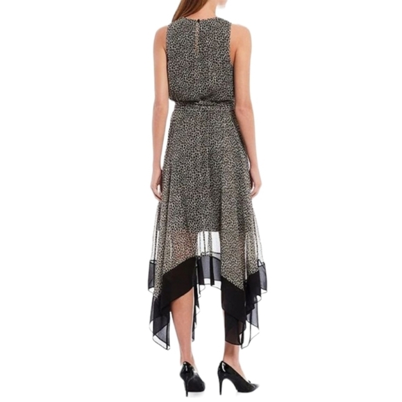 Michael Michael Kors Black Brown Handkerchief Hem Cheetah Print Dress - Picture 5 of 17